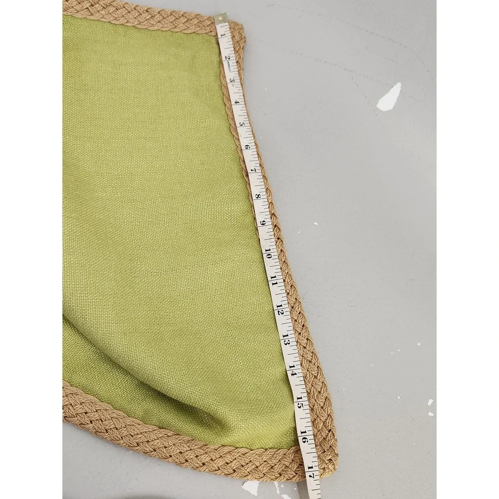 Pottery Barn Pillow Cover 16x26 Green Linen Braided Jute Trim Zip Close Coastal
